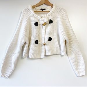 Tibi cable knit toggle button cozy white cardigan sweater
